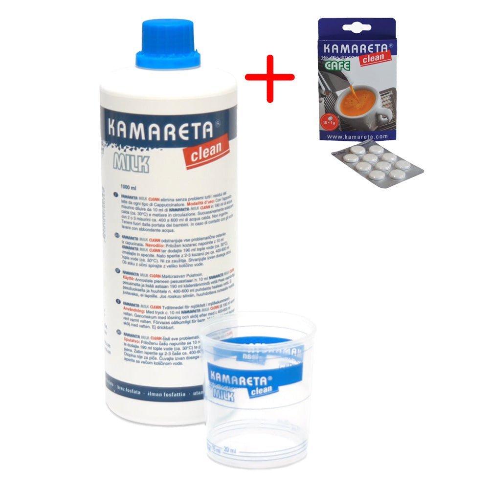 Kamareta® Milk Clean 1L + Kamareta® Café Clean tabletten 10 st. | The Coffee Factory (TCF)
